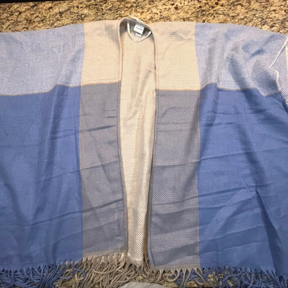 NWT Sonoma Wrap Shawl Cape Cream Blue One Size Long - Picture 2 of 7